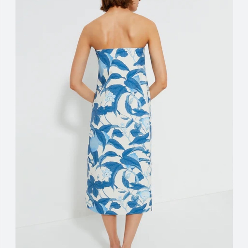 TUCKERNUCK Bonnie Blossom Marin Dress Blue Cream Strapless Midi Sz XS NEW - Picture 3 of 14